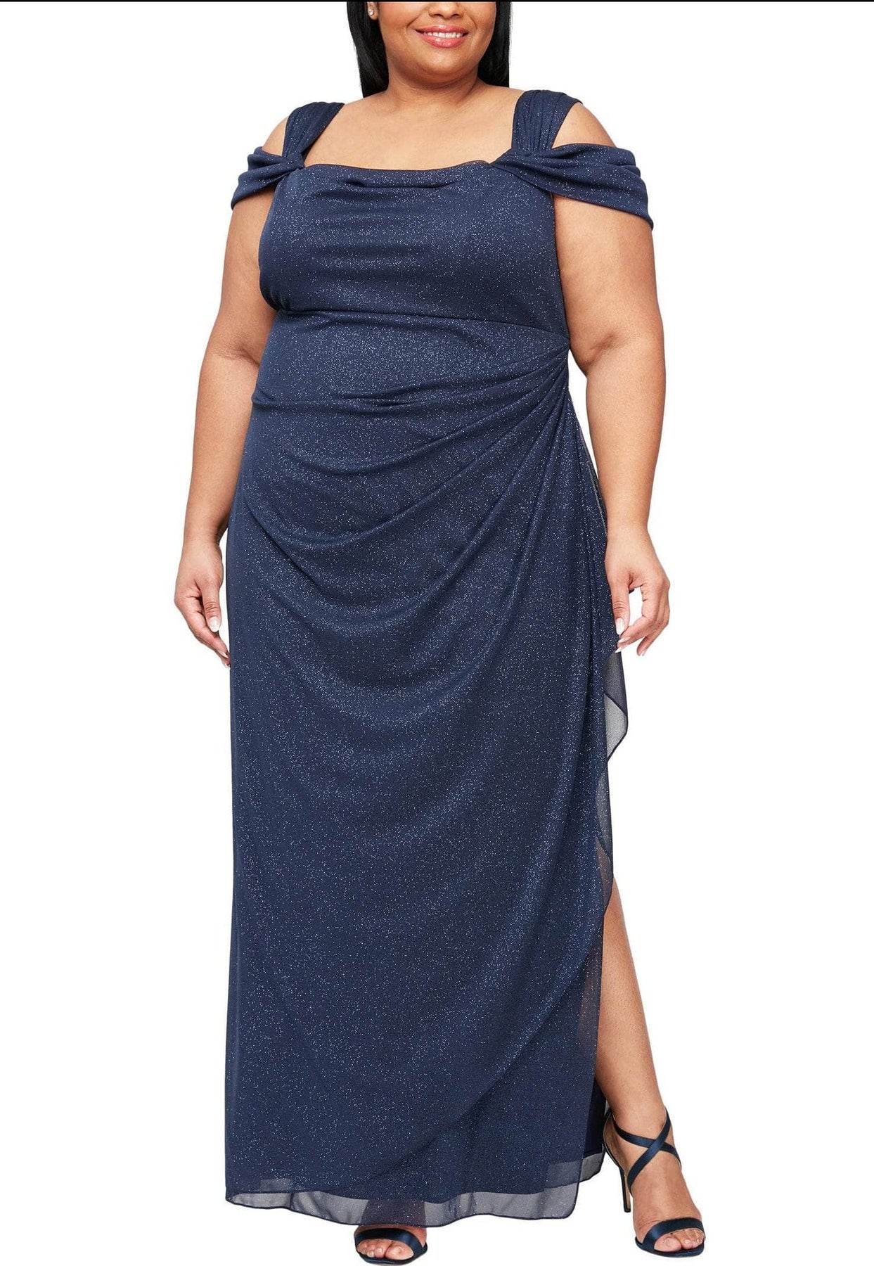 Alex Evenings - 433026 Glitter Mesh Sheath Dress Mother of the Bride Dresses 14W / Dark Navy