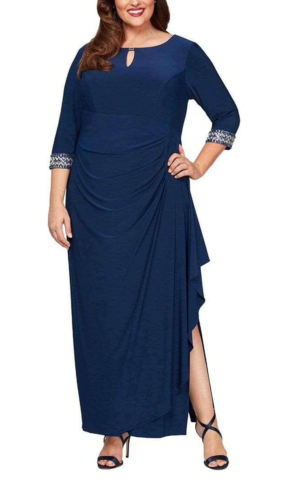 Alex Evenings - 4351416 Keyhole Front Drape Off Dress Mother of the Bride Dresses 14W / Cobalt
