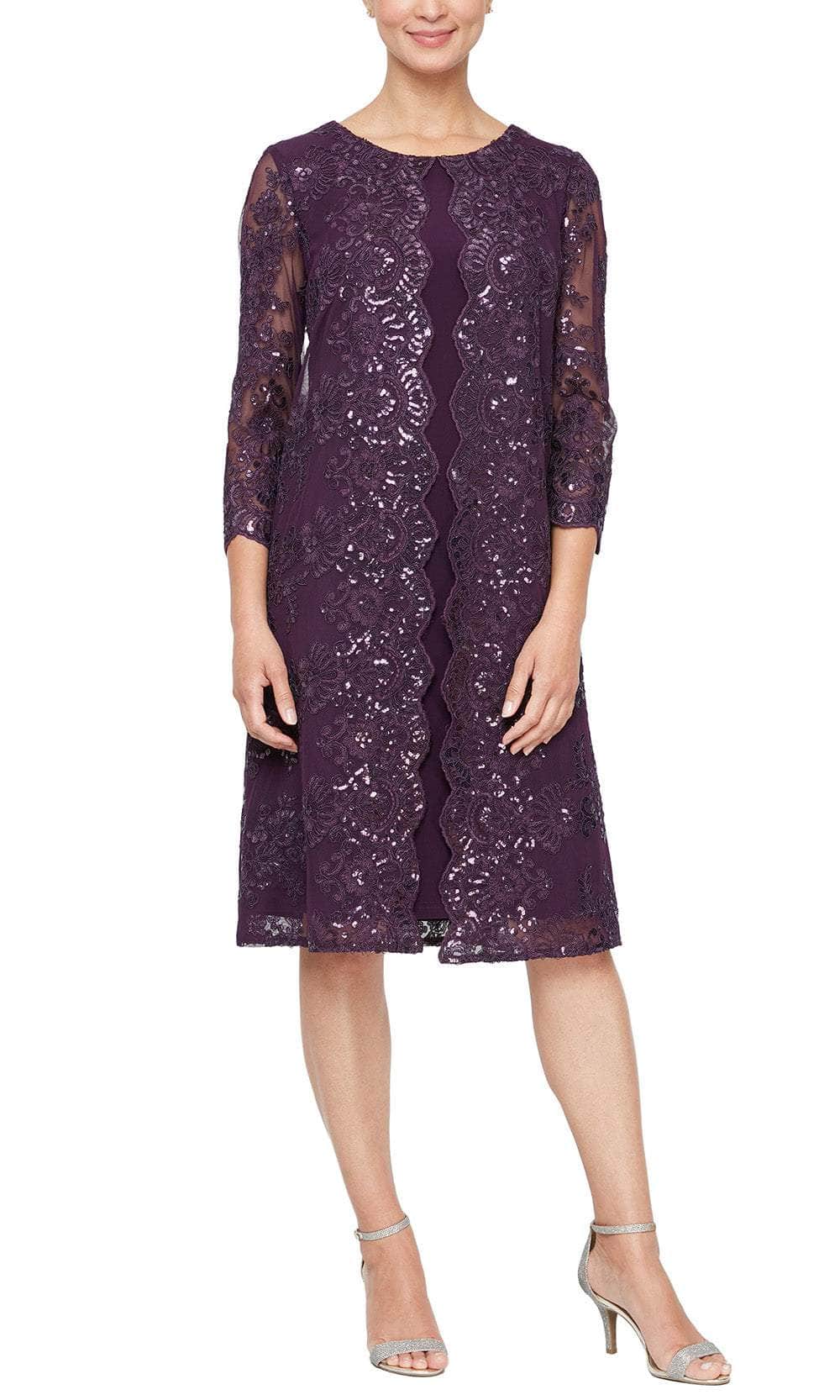 Alex Evenings 811712226 - Mock Jacket Sequin Short Dress Special Occasion Dress 6 / Eggplant