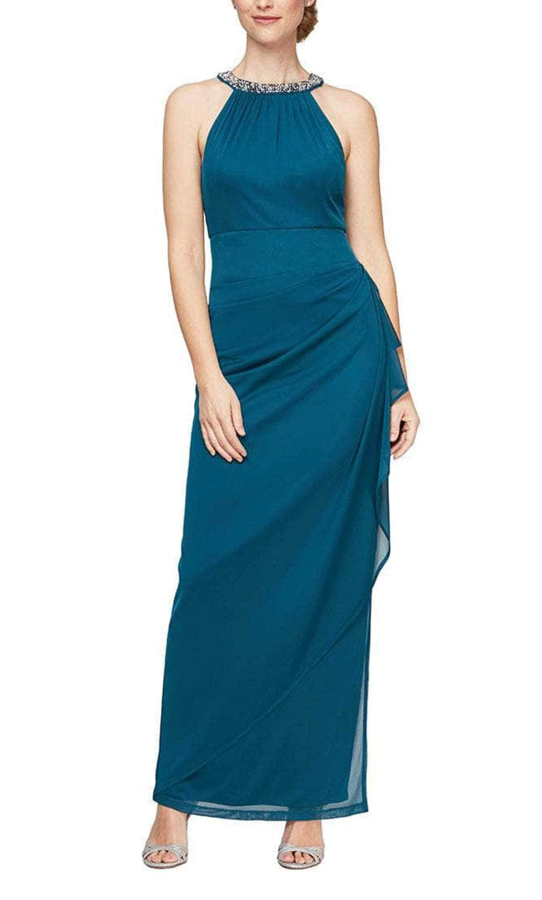 Alex Evenings 8132966 - Cascade Ruffle Long Dress Evening Dresses 2 / Peacock