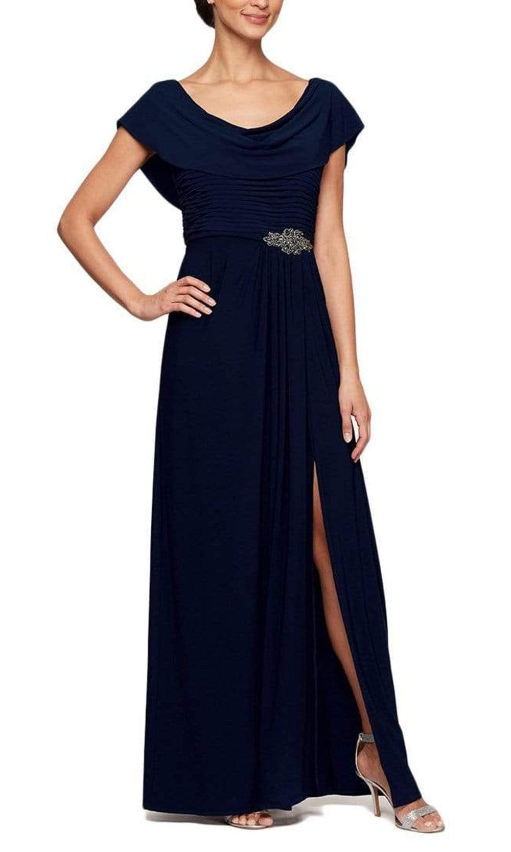 Alex Evenings - 81351491 Cowl Neck A-Line Matte Jersey Dress Mother of the Bride Dresses 10 / Eggplant