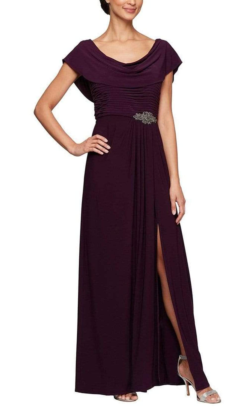 Alex Evenings - 81351491 Cowl Neck A-Line Matte Jersey Dress Mother of the Bride Dresses 8 / Eggplant