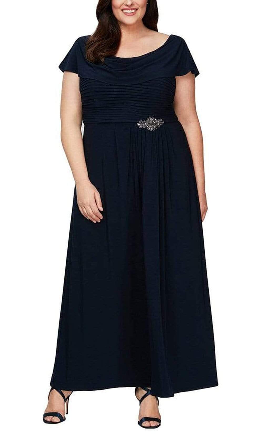 Alex Evenings Womens Plus Beaded Cowl Neck Formal Dress Navy 14W Alex Evenings Womens Plus Beaded Cowl Neck Formal Dress Navy 14W