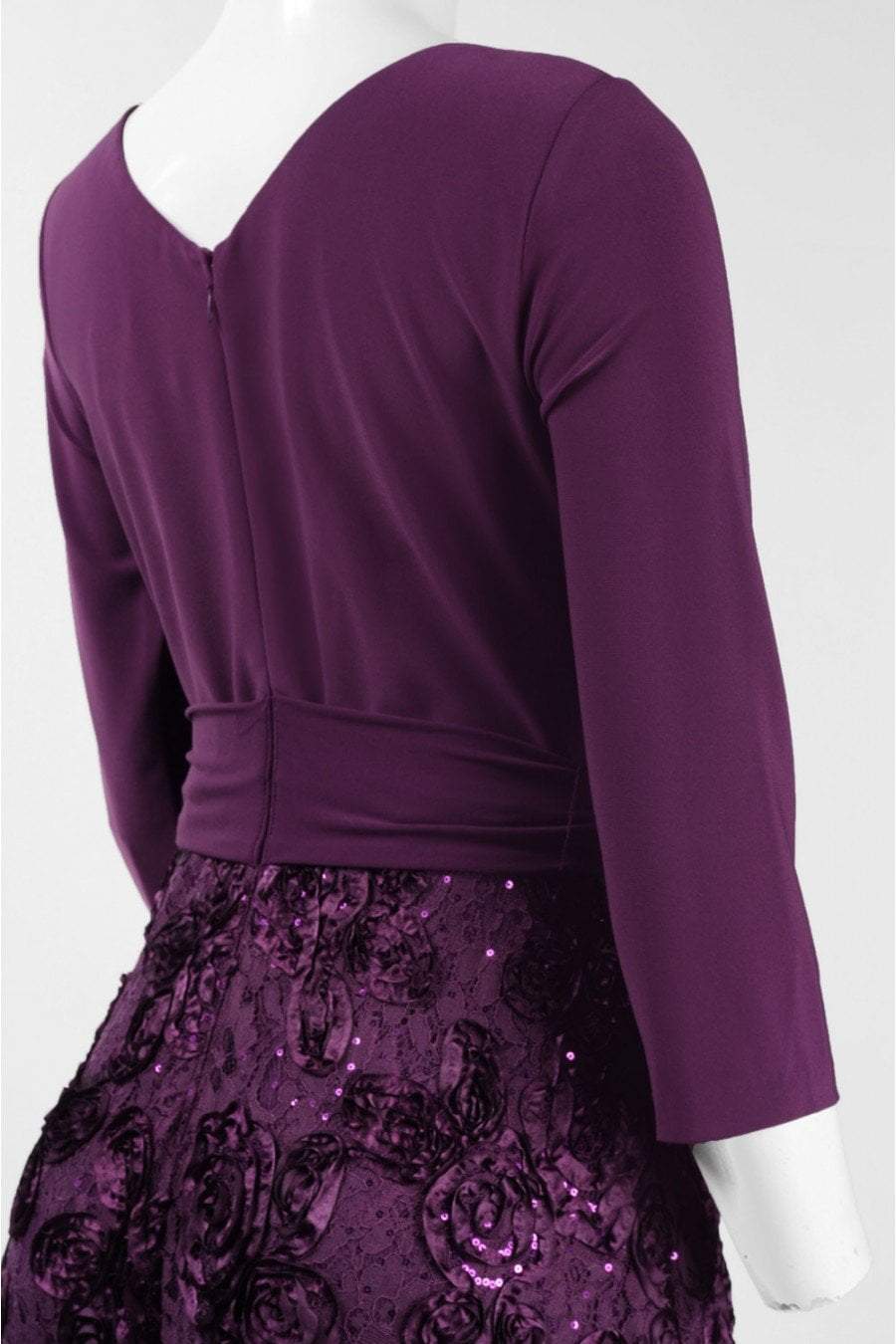 Alex Evenings - 1121875 Quarter Sleeve Jersey Lace Tea Length Dress In Purple