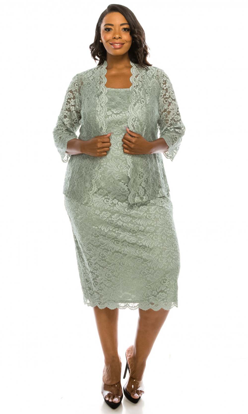 Alex Evenings 4122009 - Knee-Length Lace Sheath Dress - Scalloped Open Front, Scalloped Cuffs, Quarter Length Sleeve, Hidden Back Zipper, Lined, Care: Hand Wash Cold Separately ADASA Alex Evenings 4122009 - Knee-Length Lace Sheath Dress - Scalloped Open Front, Scalloped Cuffs, Quarter Length Sleeve, Hidden Back Zipper, Lined, Care: Hand Wash Cold Separately ADASA