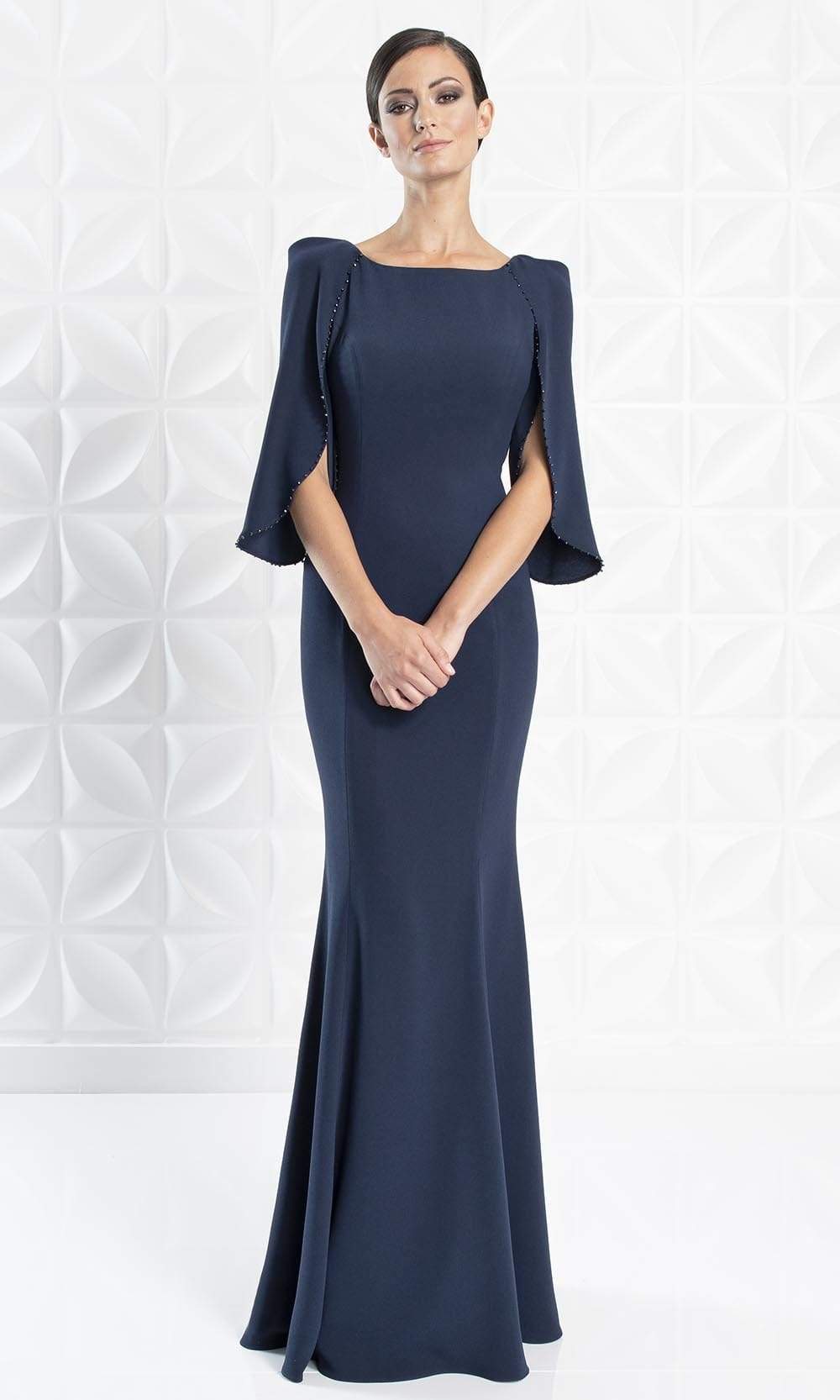 Alexander By Daymor - 1259 Split Caped Sleeve Mermaid Evening Gown Evening Dresses 6 / Midnite