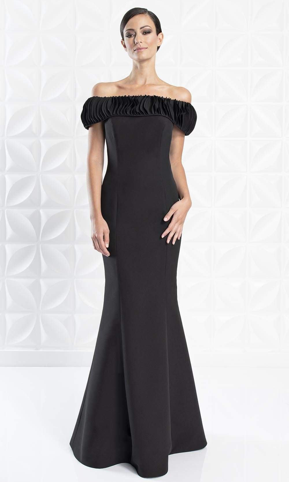 Alexander By Daymor - 1280 Ruffled Off-Shoulder Trumpet Dress Evening Dresses 6 / Black