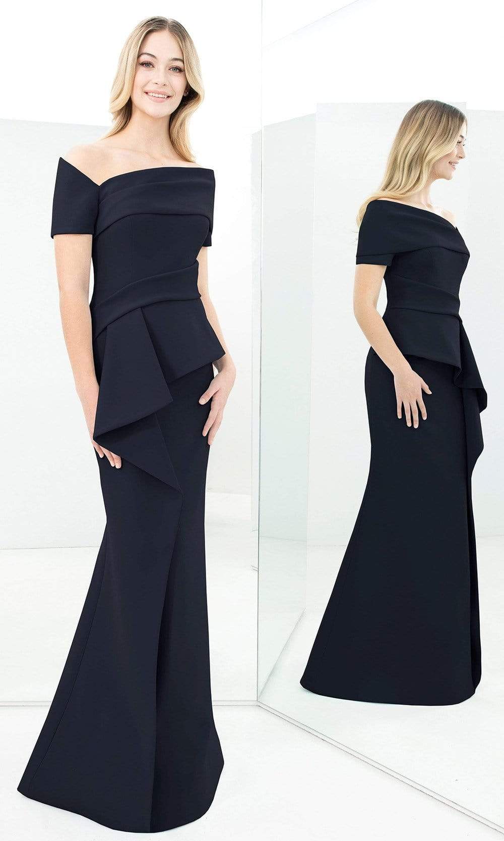 Alexander By Daymor - 1361 Asymmetrical Peplum Mermaid Dress Mother of the Bride Dresses 00 / Navy