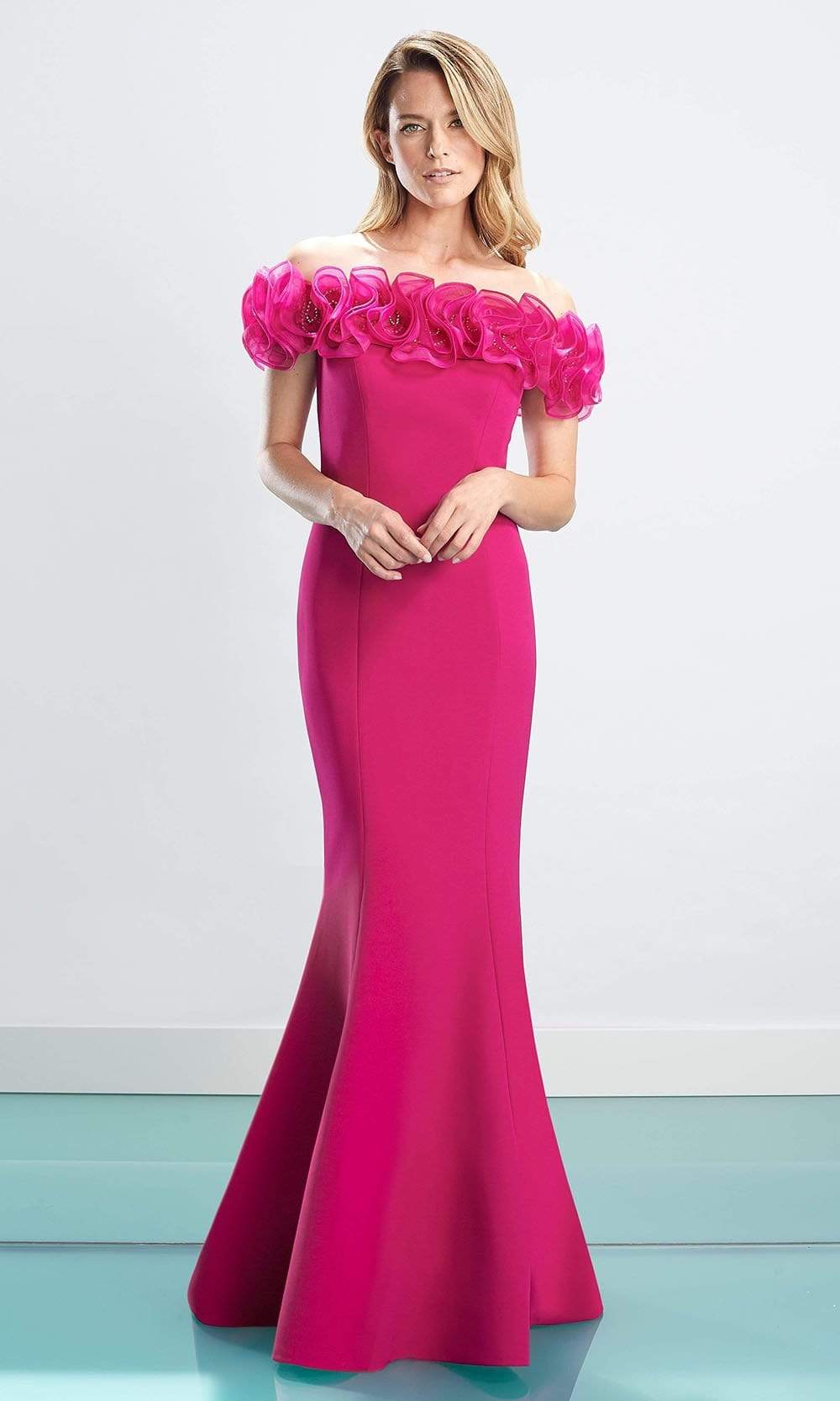 Alexander By Daymor - 1461 Ruffled Off Shoulder Long Gown Evening Dresses