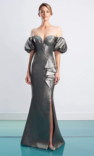 Alexander By Daymor - 1473 Sweetheart Metallic Shiny Gown Special Occasion Dress 4 / Gold