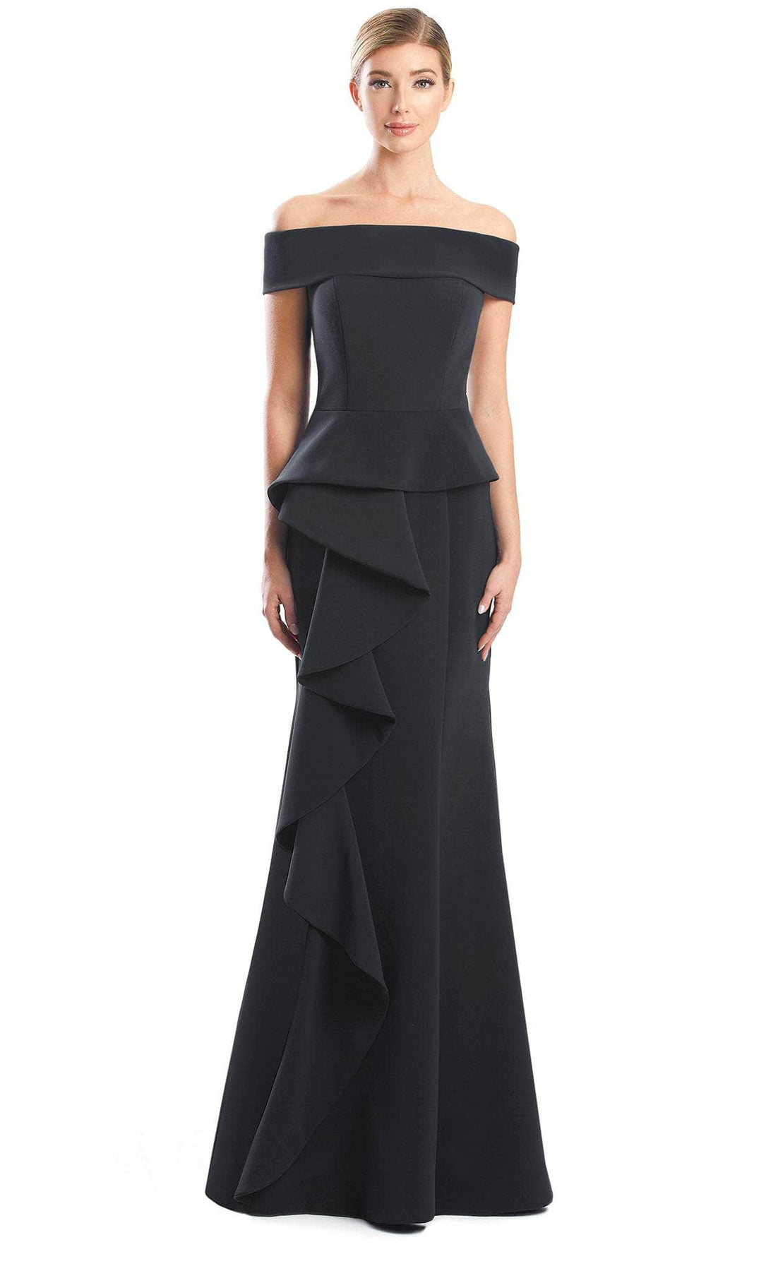 Alexander by Daymor 1756S23 - Minimalistic Off Shoulder Gown Evening Dresses 00 / Black