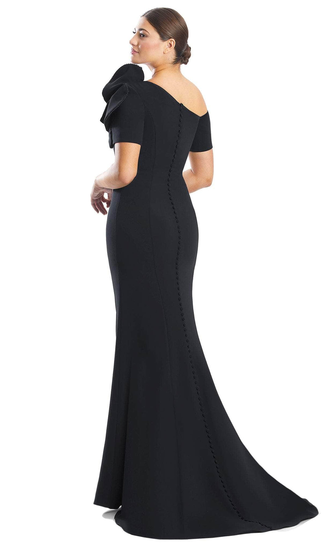 Alexander by Daymor 1762S23 - Rose-Detailed Asymmetrical Formal Gown Evening Dresses 00 / Black