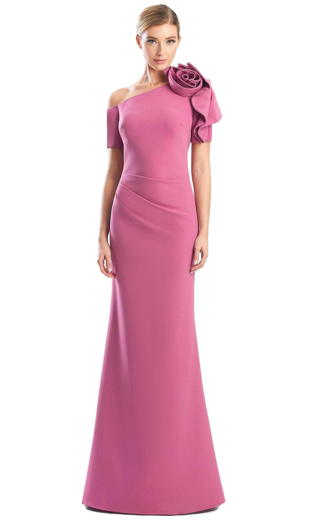 Alexander by Daymor 1762S23 - Rose-Detailed Asymmetrical Formal Gown Evening Dresses