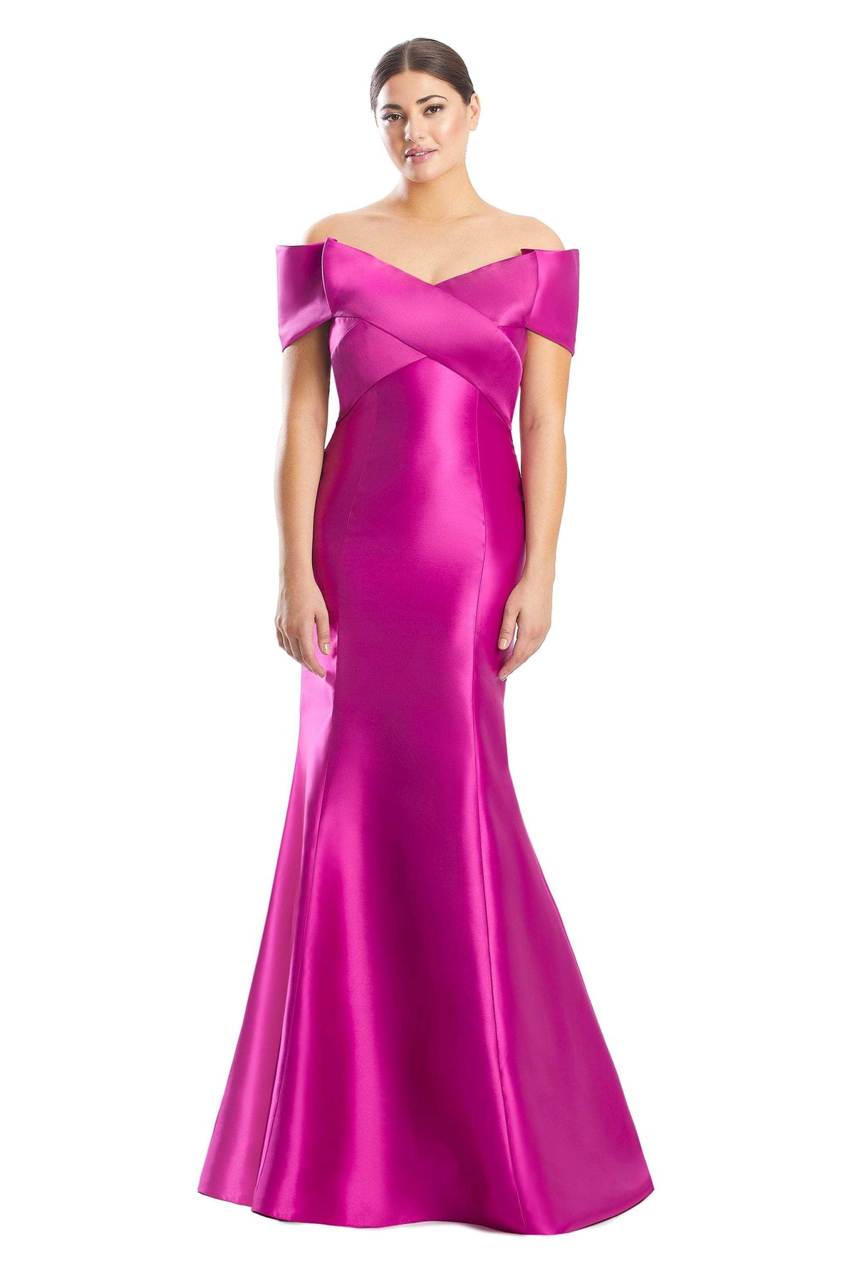 Alexander by Daymor 1763S23 - Bandage Bodice Satin Dress Evening Dresses 00 / Fuchsia