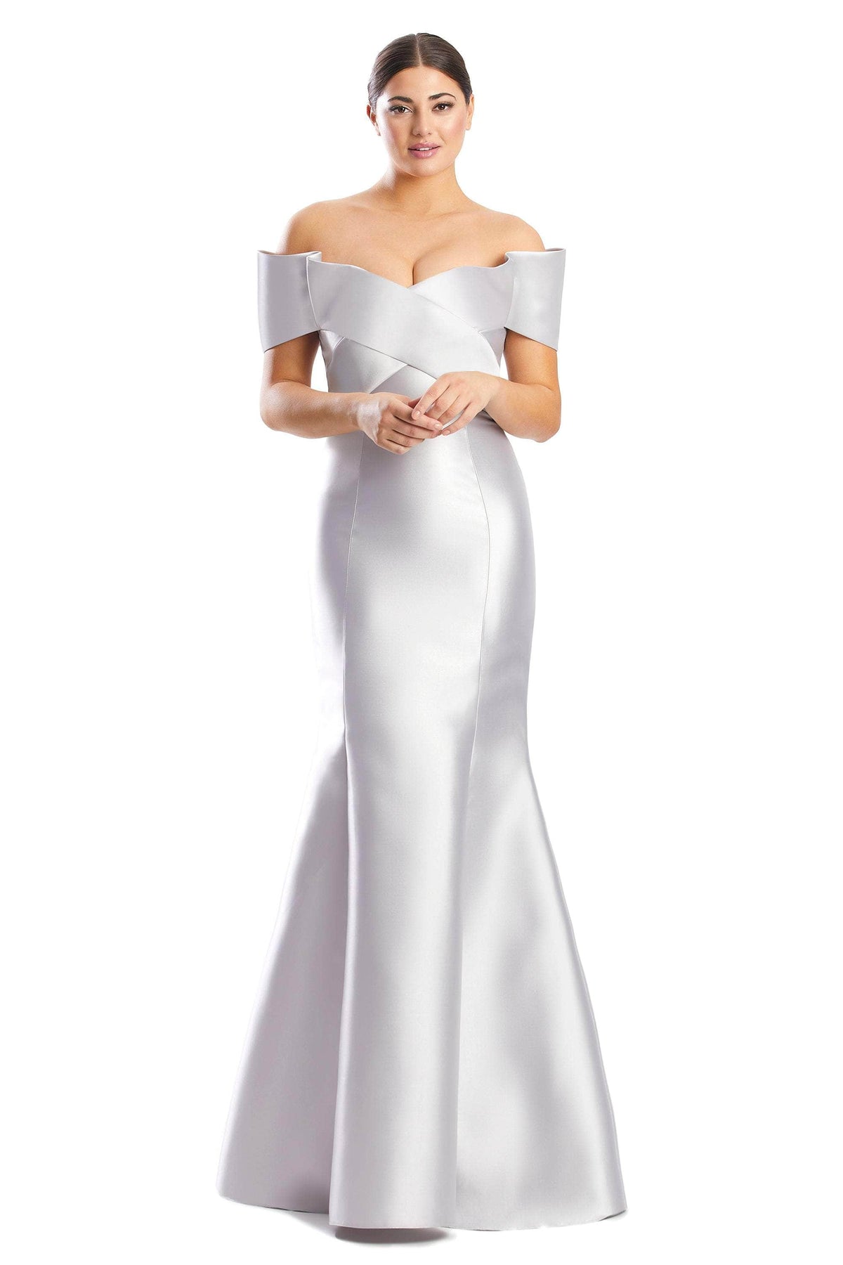 Alexander by Daymor 1763S23 - Bandage Bodice Satin Dress Evening Dresses 00 / Platinum
