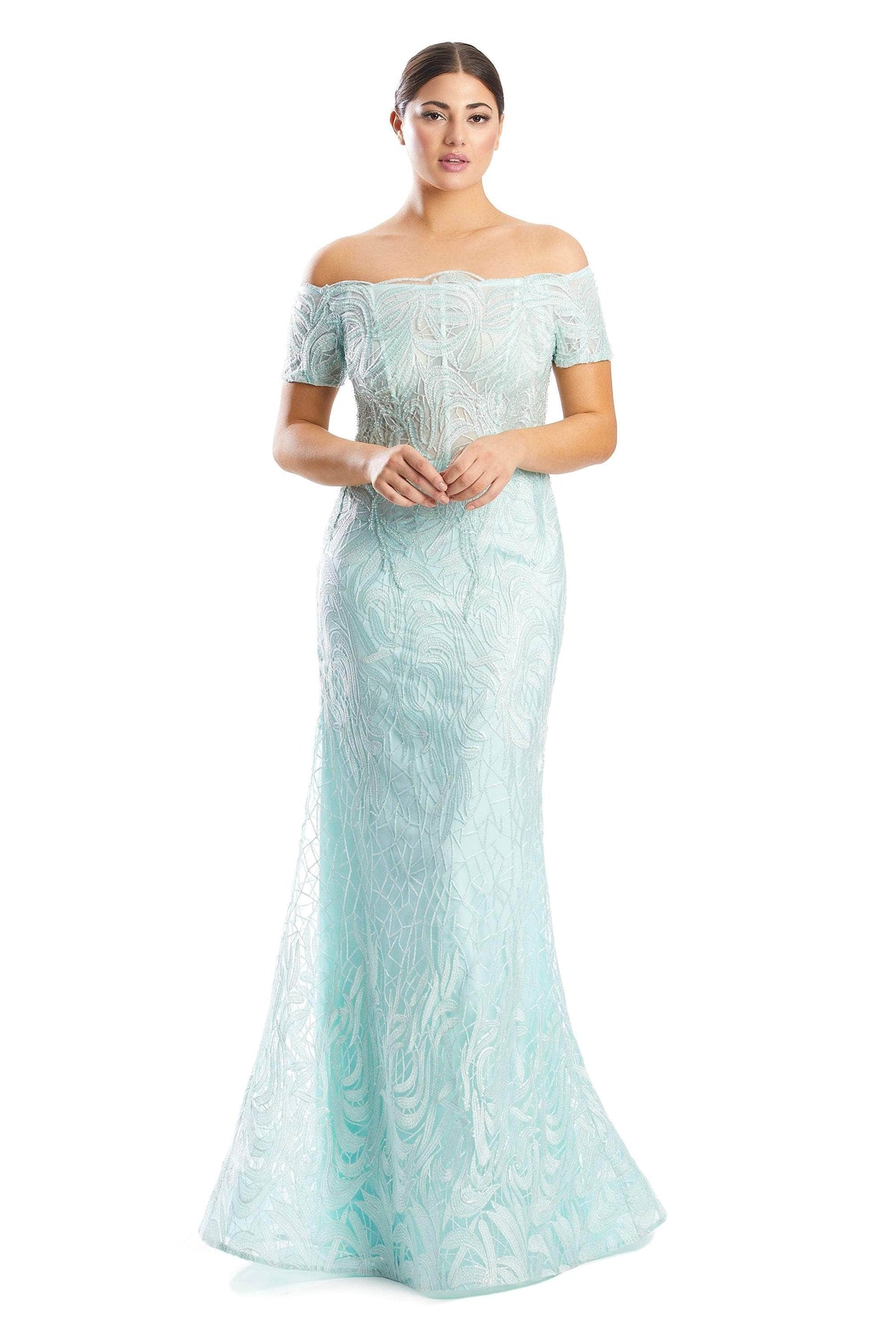 Alexander by Daymor 1765S23 - Off the Shoulder Formal Sheath Gown Evening Dresses 00 / Mist