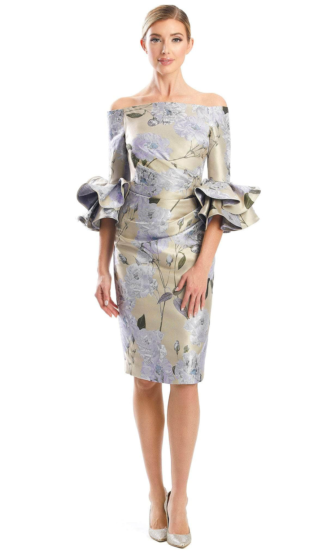 Alexander by Daymor 1768S23 - Off-Shoulder Floral Formal Dress Wedding Guest 00 / Taupe/Multi