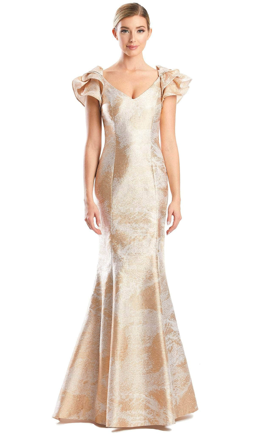 Alexander by Daymor 1775S23 - Layered Sleeve Trumpet Long Gown Evening Dresses 00 / Blush/Copper