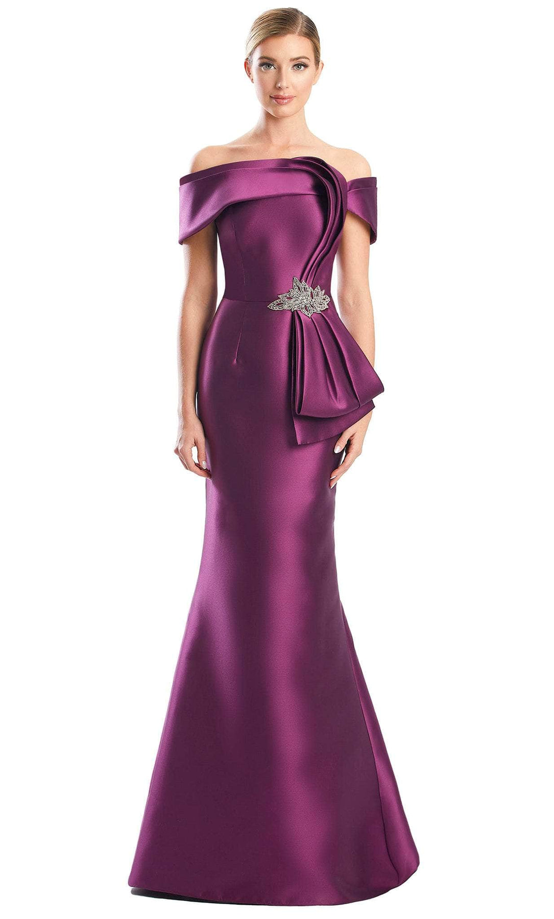 Alexander by Daymor 1783S23 - Fold over Off-Shoulder Formal Dress Evening Dresses 00 / Plum