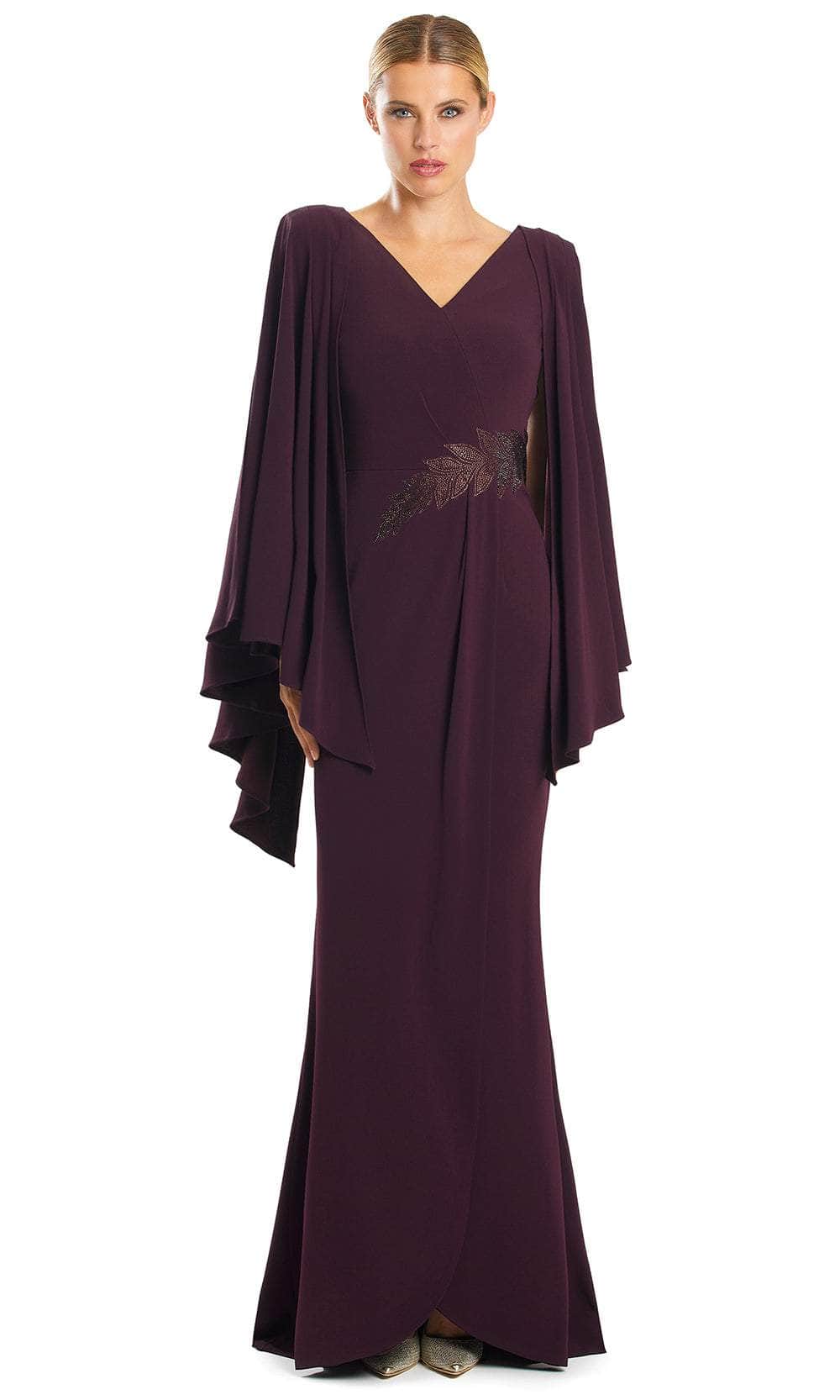 Alexander by Daymor 1854F23 - Cape Sleeve Column Long Dress 00 / Aubergine