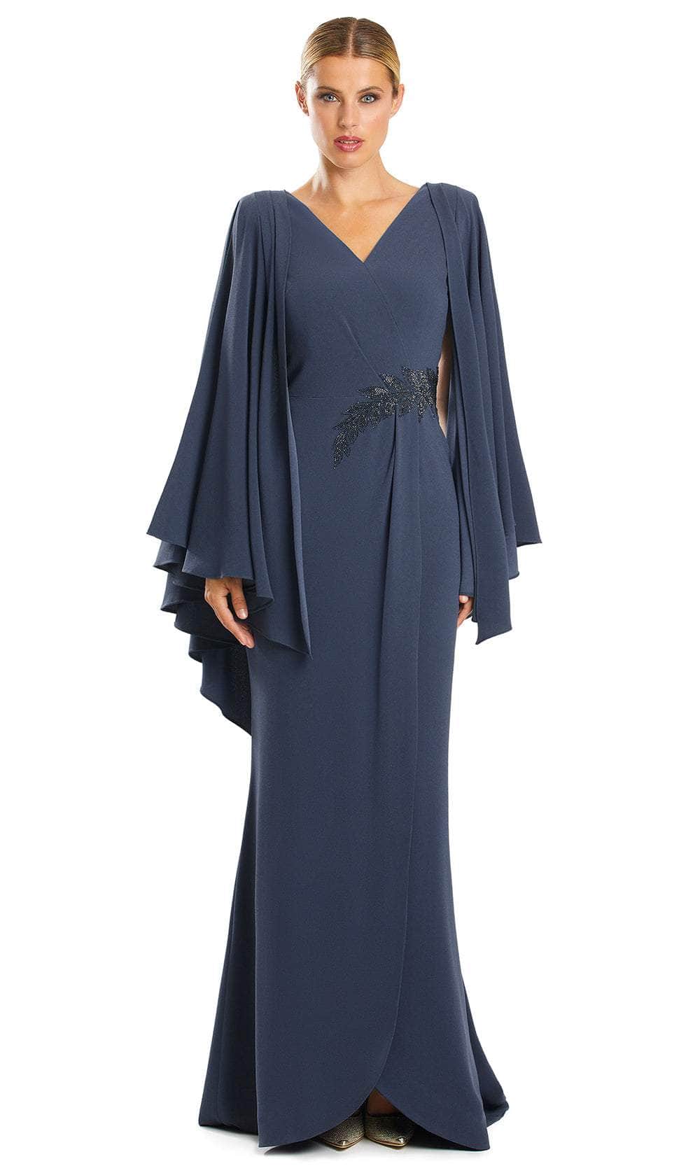 Alexander by Daymor 1854F23 - Cape Sleeve Column Long Dress 00 / Graphite