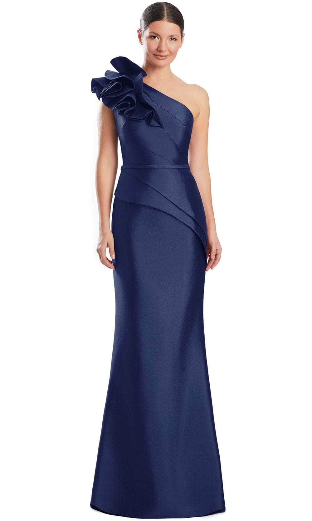 Alexander by Daymor 1951S24 - Asymmetric Pleated Evening Dress Evening Dresses 4 /  Navy