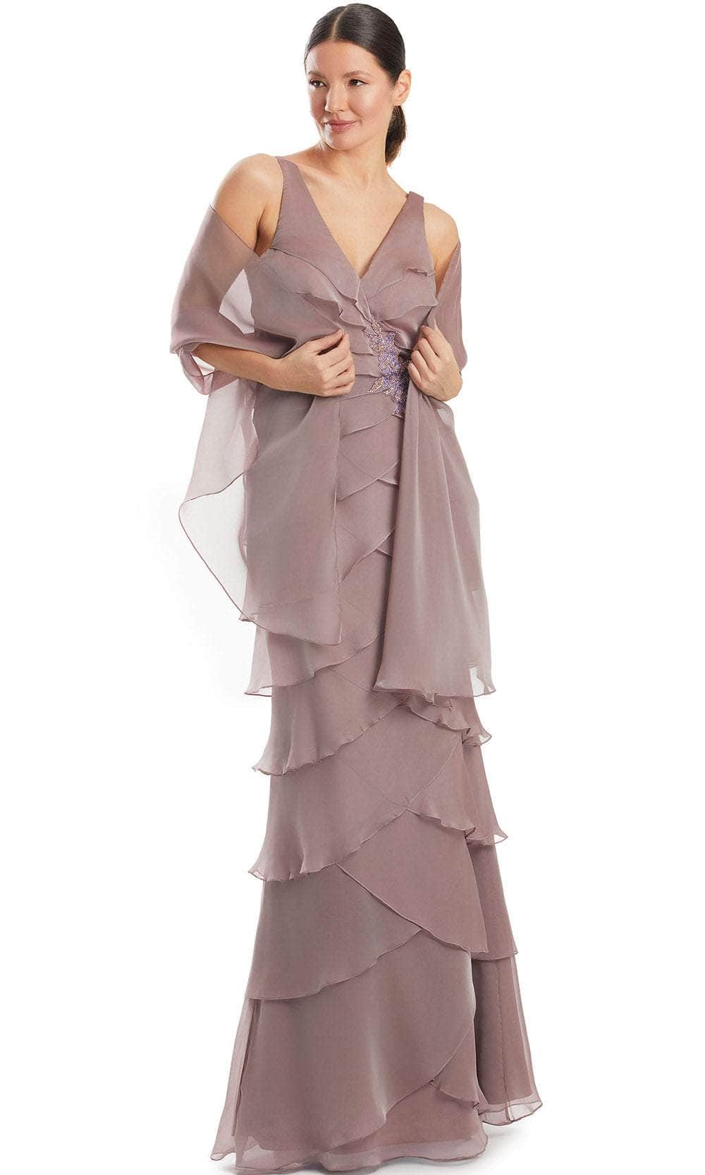 Alexander by Daymor 1958S24 - V-Neck Column Gown Prom Dresses 4 /  Frosted Moka