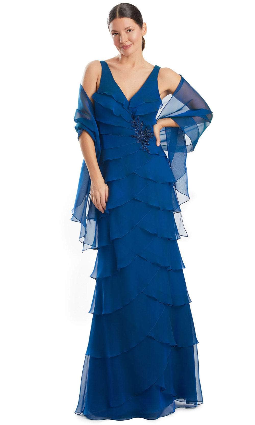 Alexander by Daymor 1958S24 - V-Neck Column Gown Prom Dresses 4 /  Ocean