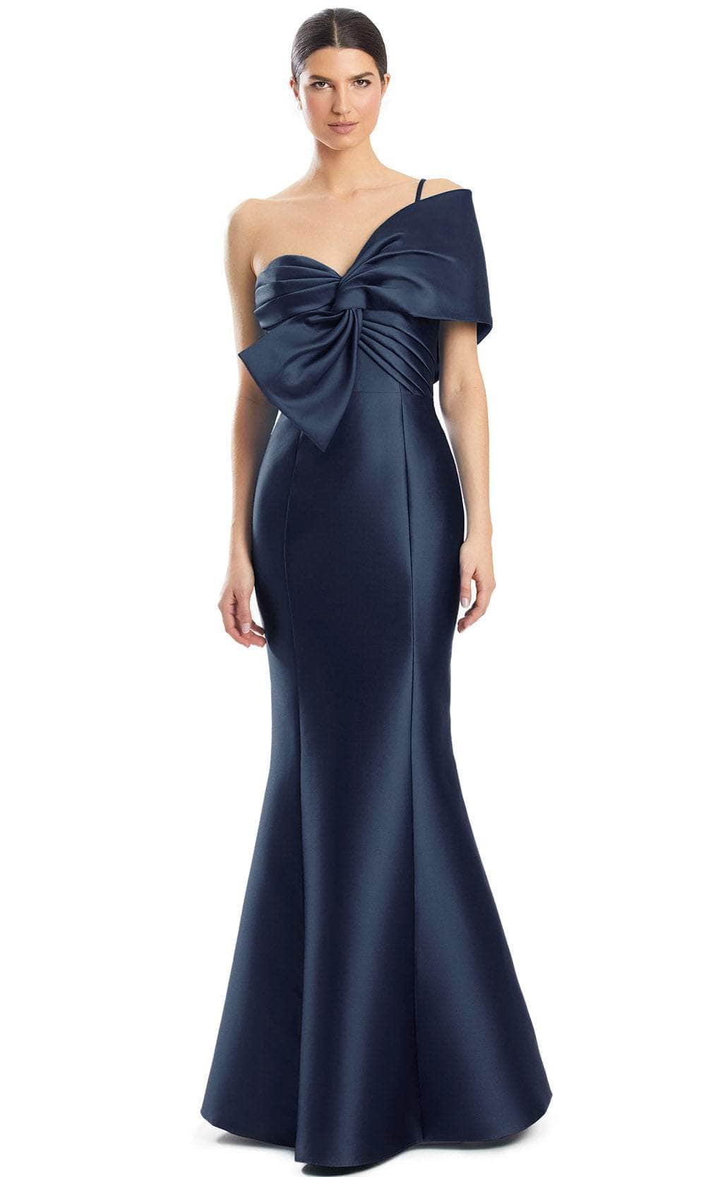 Alexander by Daymor 1977S24 - One Shoulder Bow Evening Dress Evening Dresses 4 /  Navy
