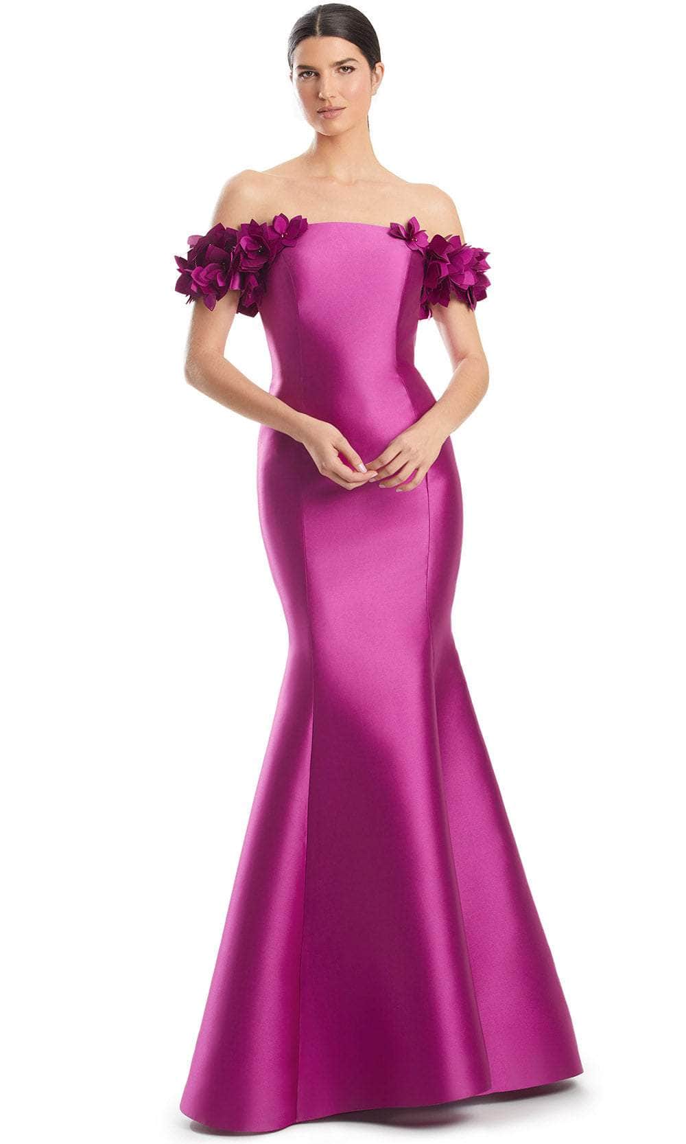 Alexander by Daymor 1991S24 - Off Shoulder Seamed Evening Dress Evening Dresses 4 /  Fuchsia
