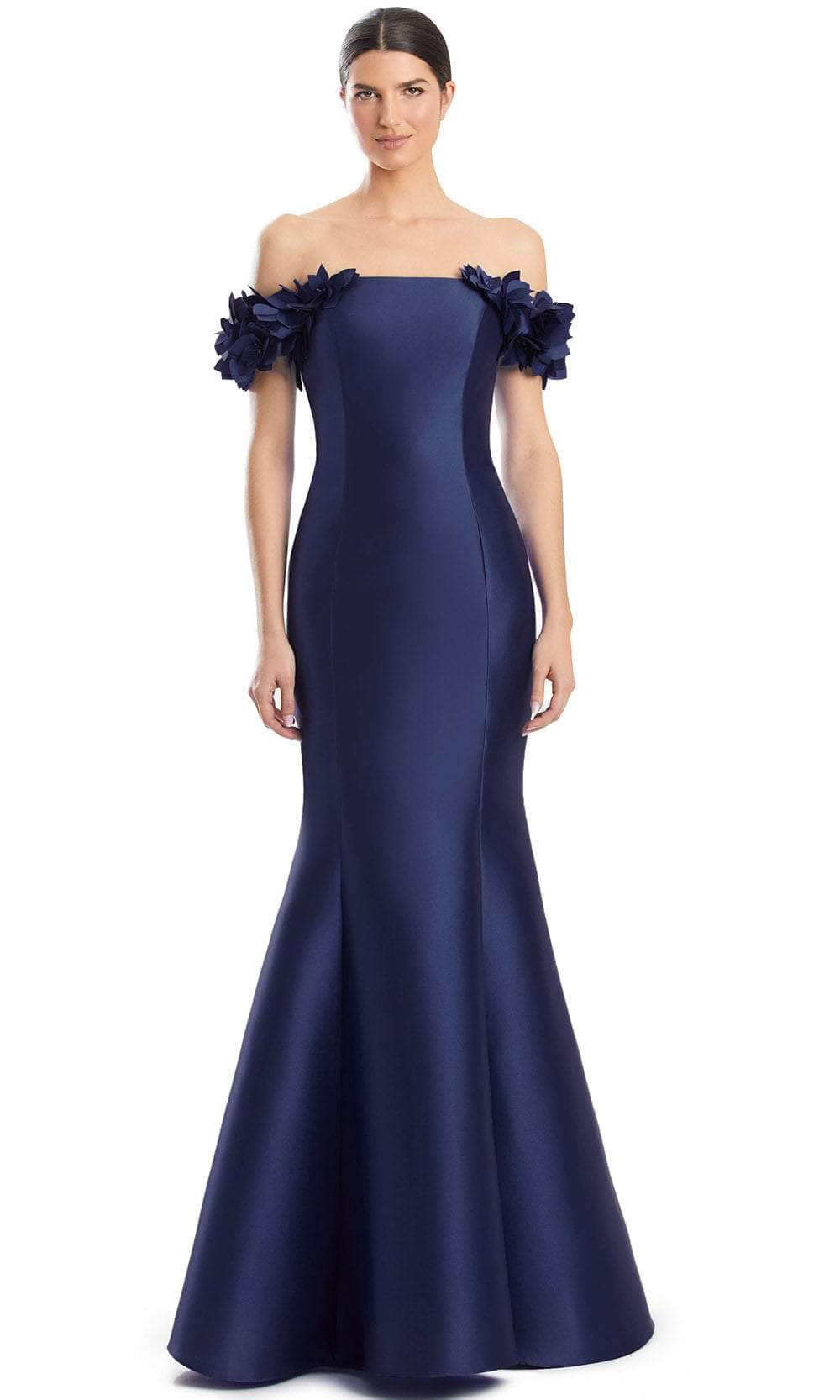 Alexander by Daymor 1991S24 - Off Shoulder Seamed Evening Dress Evening Dresses 4 /  Navy