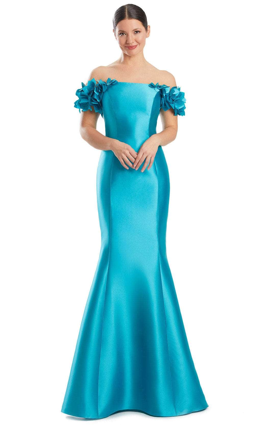Alexander by Daymor 1991S24 - Off Shoulder Seamed Evening Dress Evening Dresses 4 /  Turquoise
