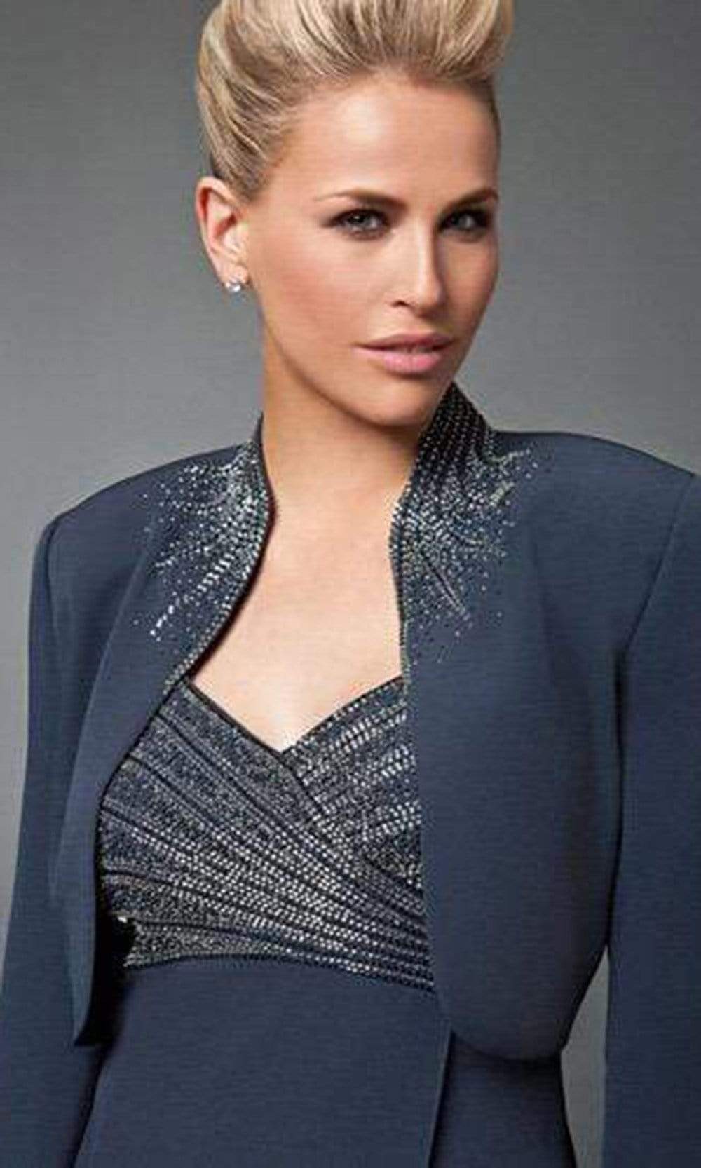Alexander by Daymor - 3112 Beaded V-neck Dress With Long Sleeve Bolero Mother of the Bride Dresses