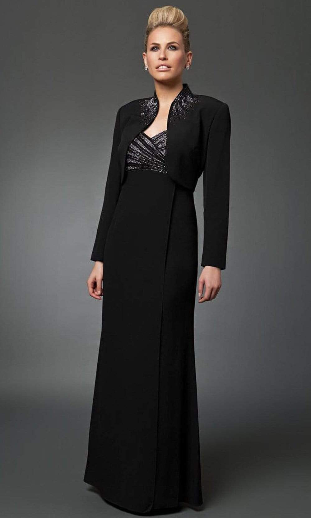 Alexander by Daymor - 3112 Beaded V-neck Dress With Long Sleeve Bolero Mother of the Bride Dresses