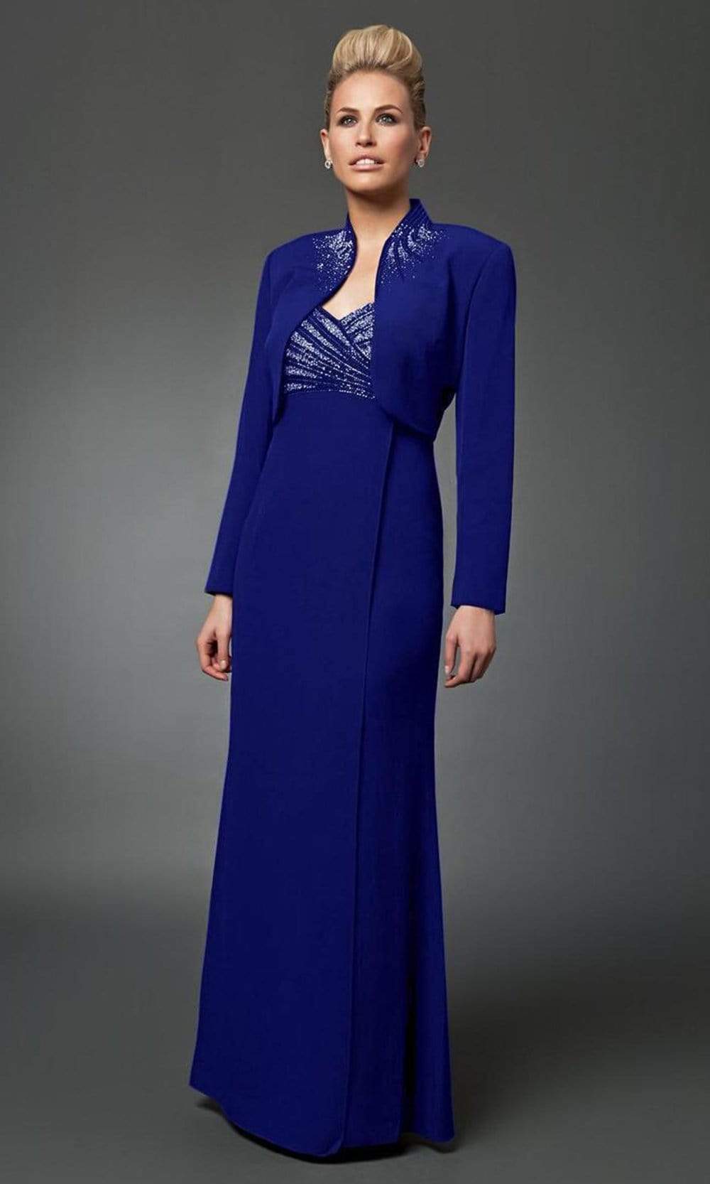 Alexander by Daymor - 3112 Beaded V-neck Dress With Long Sleeve Bolero Mother of the Bride Dresses