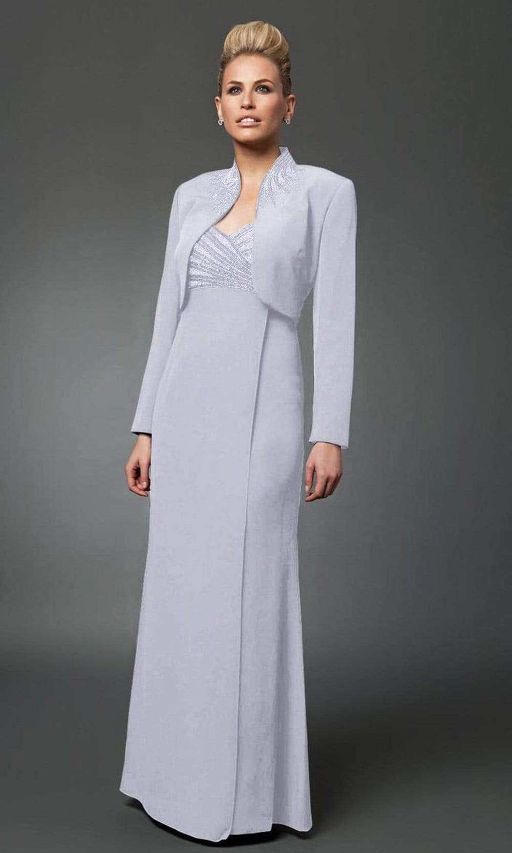Alexander by Daymor - 3112 Beaded V-neck Dress With Long Sleeve Bolero Mother of the Bride Dresses