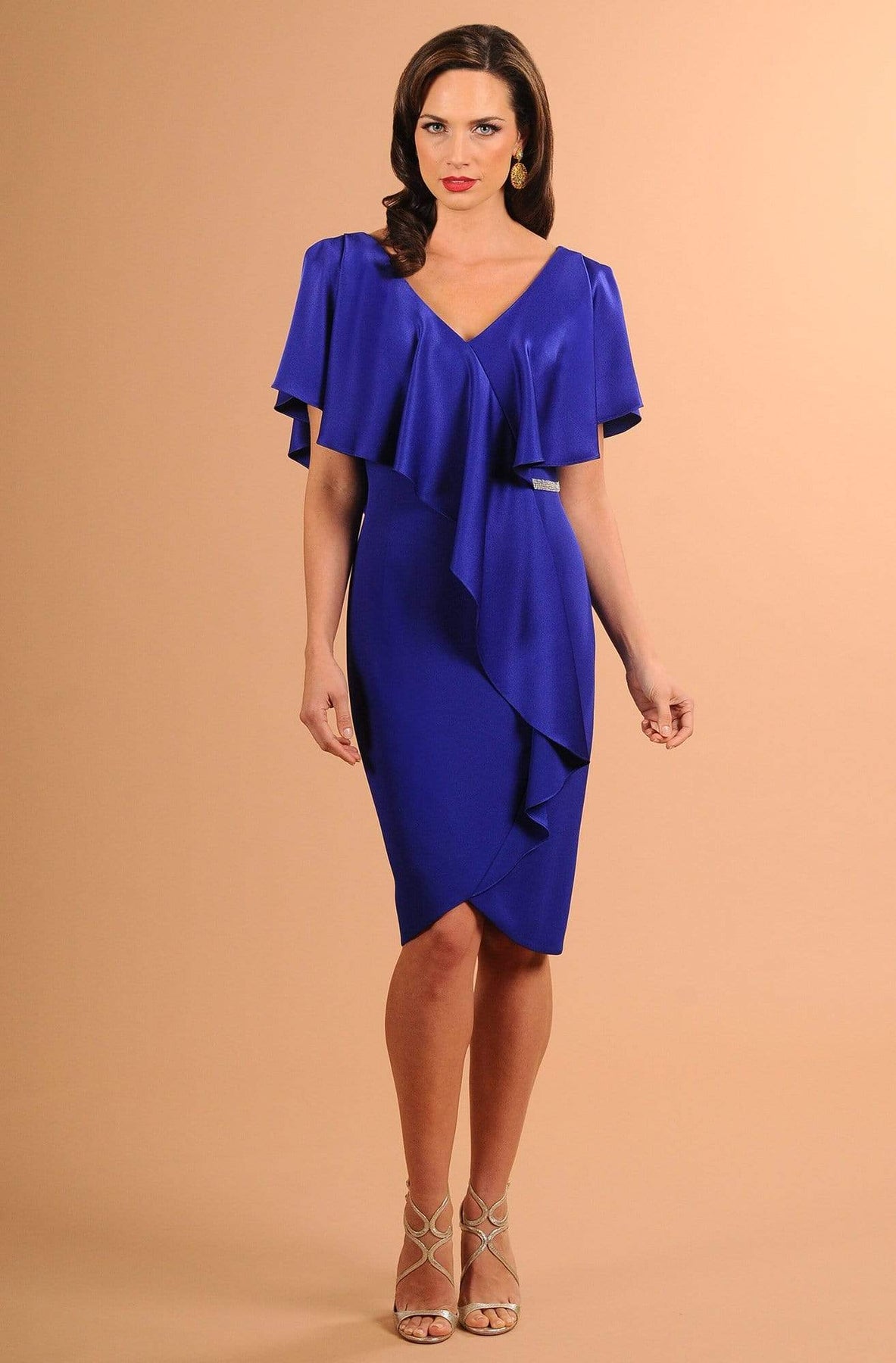 Alexander by Daymor - 609 Drape Short Sleeve Cocktail Dress Mother of the Bride Dresses 2 / Sapphire