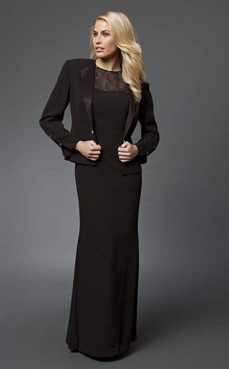 Alexander by Daymor - 702105 Classy Sheer Beaded Sheath Gown With Jacket Mother of the Bride Dresses 2 / Espresso