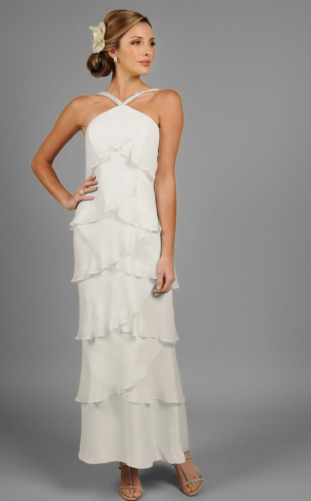 Alexander by Daymor - 703451 Halter Jeweled Straps Tiered Evening Dress Mother of the Bride Dresses 2 / Bone