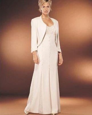 Alexander by Daymor - 707132 V Neck Long Sleeve Bolero Dress Mother of the Bride Dresses 2 / Bone
