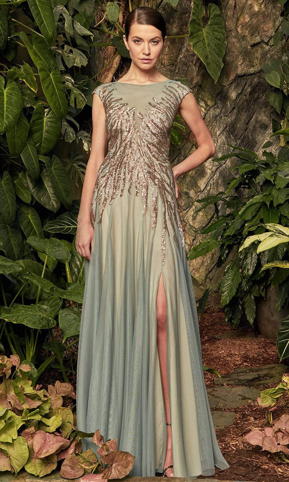 Alexander by Daymor Beaded Bateau A-Line Dress 957 - 1 pc Iceberg in Size 20 and 1 pc Smoke in Size 20 Available CCSALE 20 / Iceberg