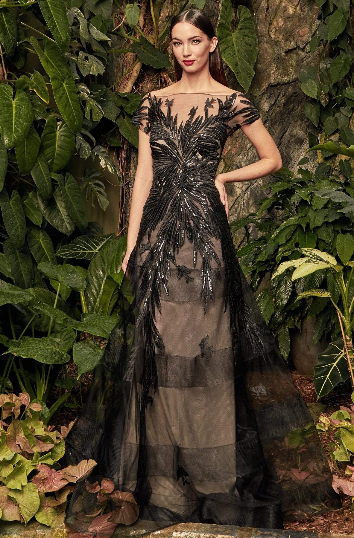 Alexander by Daymor - 961 Cap Sleeve Sequin-Ornate Embroidered Gown Mother of the Bride Dresses 2 / Black