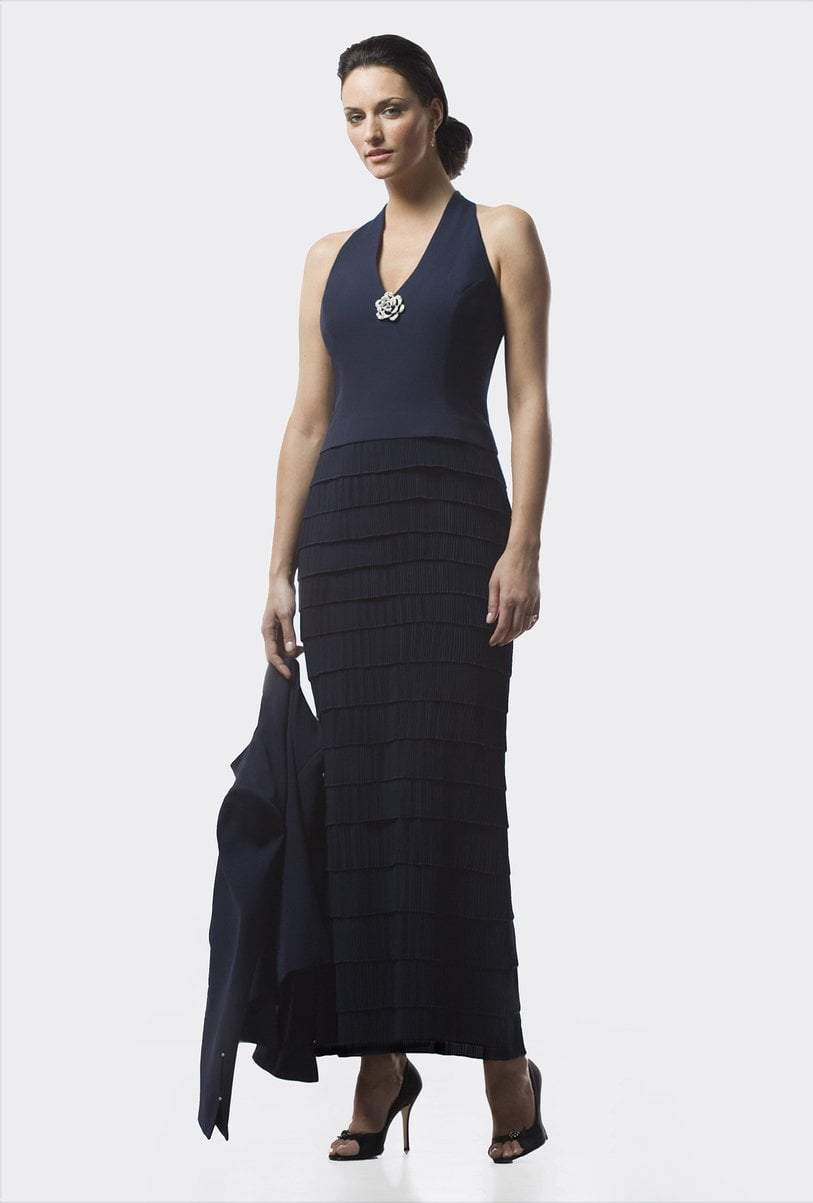 Alexander by Daymor - Halter Fitted Brooch Dress 702053 Mother of the Bride Dresses 2 / Black