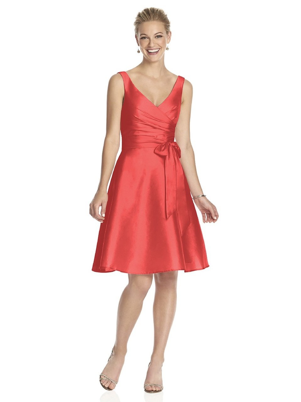 Alfred Sung - D624 Pleated Surplice V-Neck A-Line Dress ADASA Alfred Sung - D624 Pleated Surplice V-Neck A-Line Dress ADASA