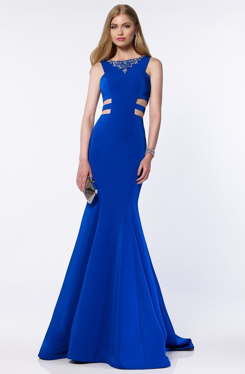 Alyce Paris Prom Collection - Long Trumpet Gown with Side Cut Outs 8006 In Blue