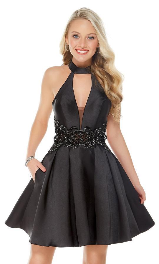 Alyce Paris - 1324 Halter Beaded Sheer Midriff Dress In Black