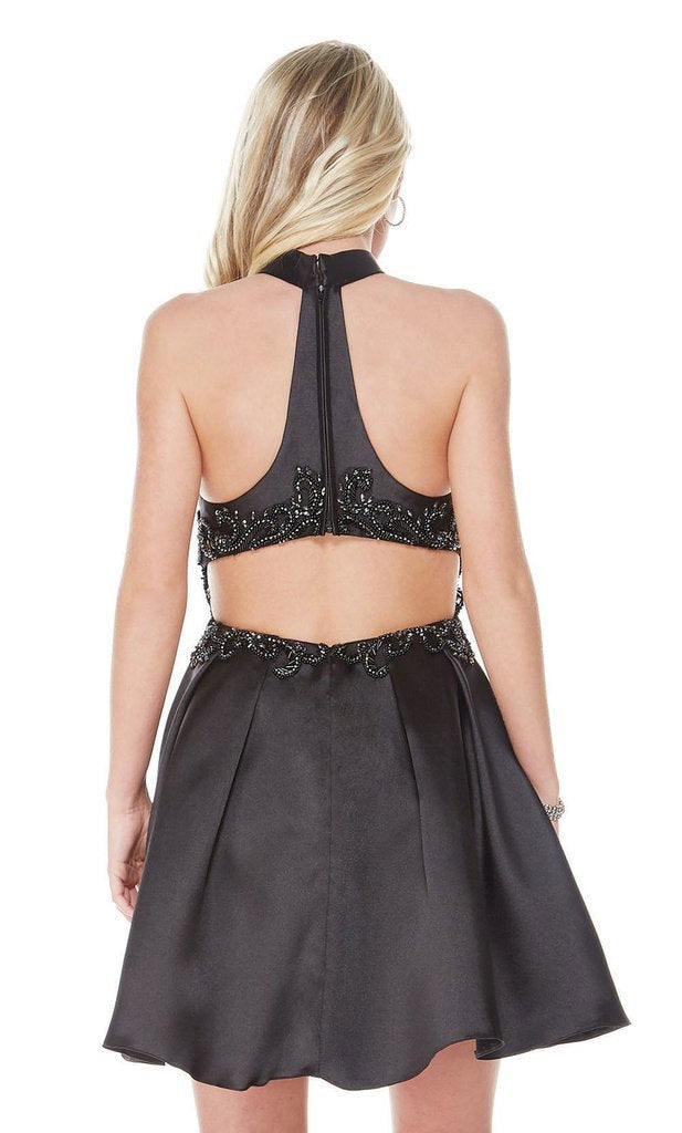 Alyce Paris - 1324 Halter Beaded Sheer Midriff Dress In Black