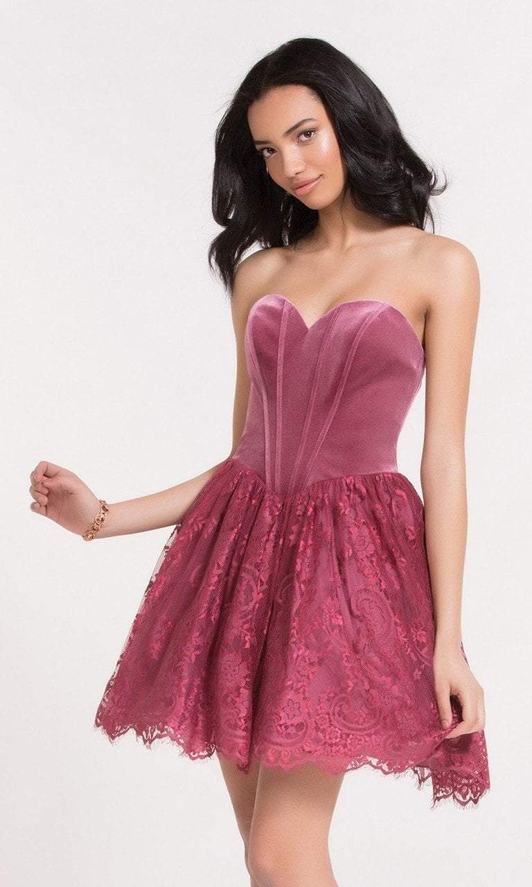 Alyce Paris - 2633 Strapless Corset Boned Velvet Bodice Dress in Pink