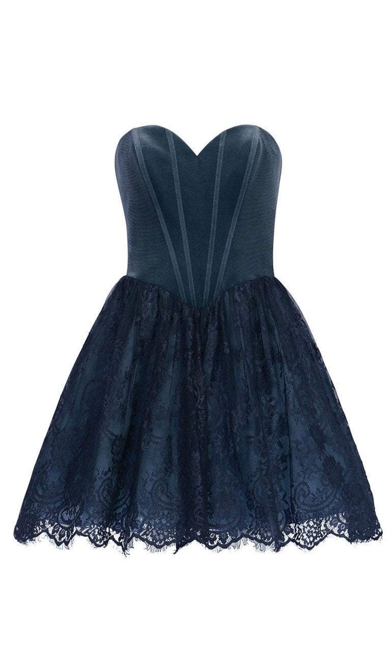 Alyce Paris - 2633 Strapless Corset Boned Velvet Bodice Dress in Blue and Gray