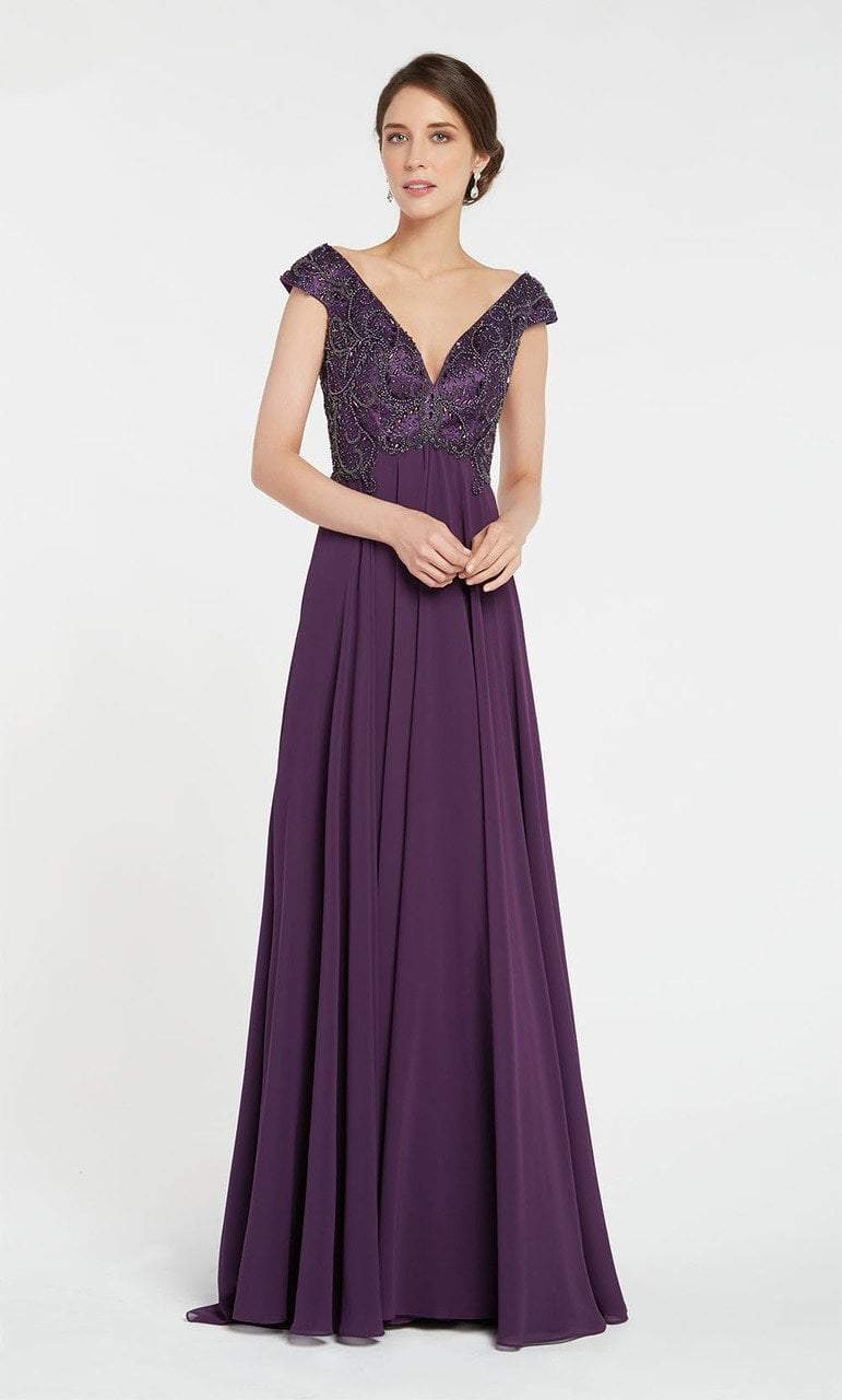 Alyce Paris - 27246 V-neck Empire Waist Chiffon A-line Dress 1 Pc Deep ADASA Alyce Paris - 27246 V-neck Empire Waist Chiffon A-line Dress 1 Pc Deep ADASA